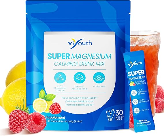 Cortisol Reducer, Magnesium Glycinate Complex, Ashwagandha, Magnesium Citrate, L-Theanine, Calm Drink Mix Supplement