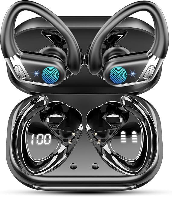 Wireless Earbuds, 2026 Bluetooth 5.4 Headphones, ENC Noise Canceling Mic | 60Hrs+ Stereo Wireless Headphones, IP7 Waterproof Bluetooth Earbuds, Sport Earhooks, Dual LED Display, for Workout, Running