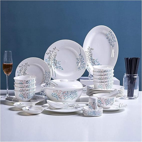 Dinnerware Sets - Luxury Gift Dishes Service Set, Creativity Ceramics Dinner Sets, 46 Pieces Plain and Elegant Pattern Dinnerware Set | Porcelain Steak Plate Cereal Bowl and Soup Pot