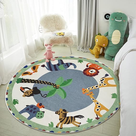 USTIDE Round Animals Kids Rug 4FT, Green