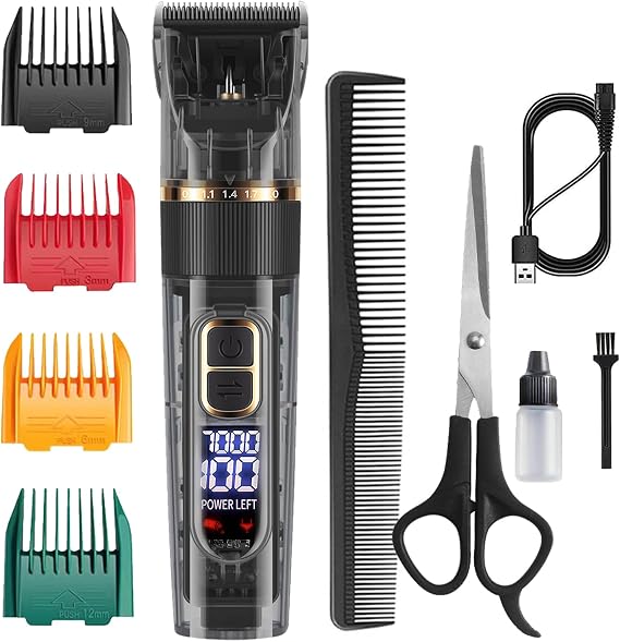 Professional Hair Clippers for Men,Barber Clippers for Hair Cutting,IPX7 Waterproof Hair Trimmers Cordless for Men Beard Trimmer,Wireless LCD Display Haircut Grooming Kit