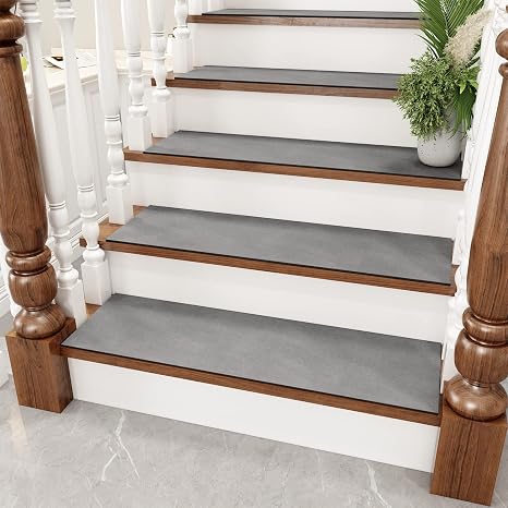 SIXHOME 15 Pcs Stair-Treads, Rubber Stair Treads for Wooden Steps Indoor, Anti Slip Stair Treads Carpet, Reusable Stair Runner Washable Carpet for Stairs Sets 8x30 Gray