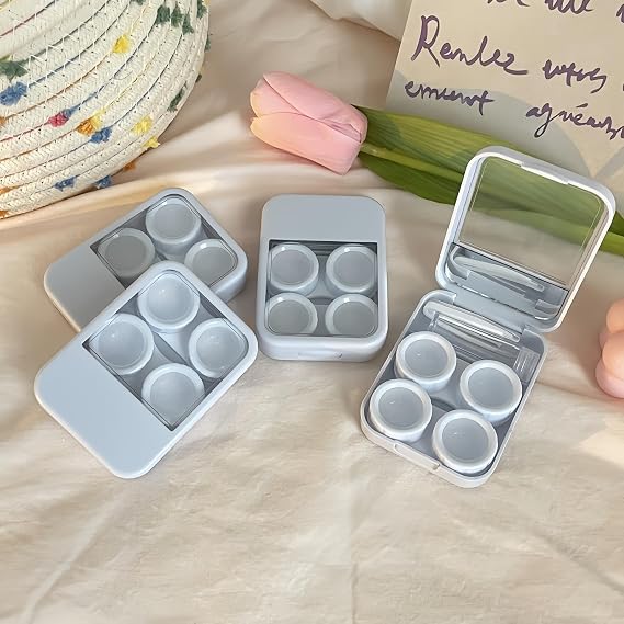 2 Packs 2-in-1 Contact Lens Cases, Travel Contacts Case Box Holder, Contact Lenses Tweezers Remover Tool Kit for Daily Travel (Blue)