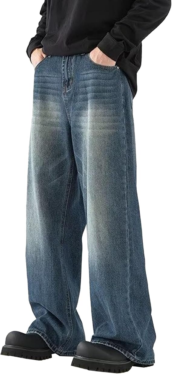 Men's Classic Fit Bootcut Jeans Denim Pants Casual Loose Fit Long Trousers