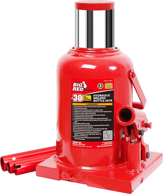 BIG RED T93007 Torin Hydraulic Stubby Low Profile Welded Bottle Jack, 30 Ton (60,000 lb) Capacity, Red