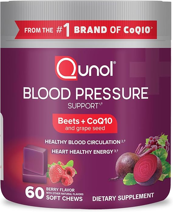 Qunol 3-in-1 Beet Roots Chews with CoQ10, Blood Pressure Support, 60ct