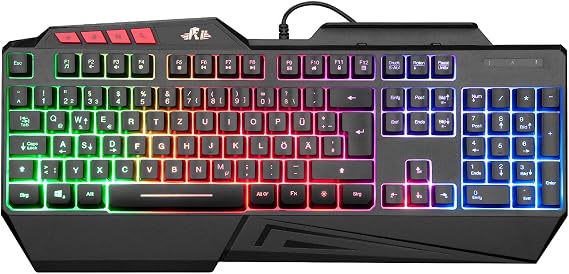 Rii Gaming Keyboard PC Keyboard Illuminated Rainbow Keyboard USB 19 Anti-Ghosting Gaming Keyboard for PC/Laptop/PS4/Xbox One (German Layout)