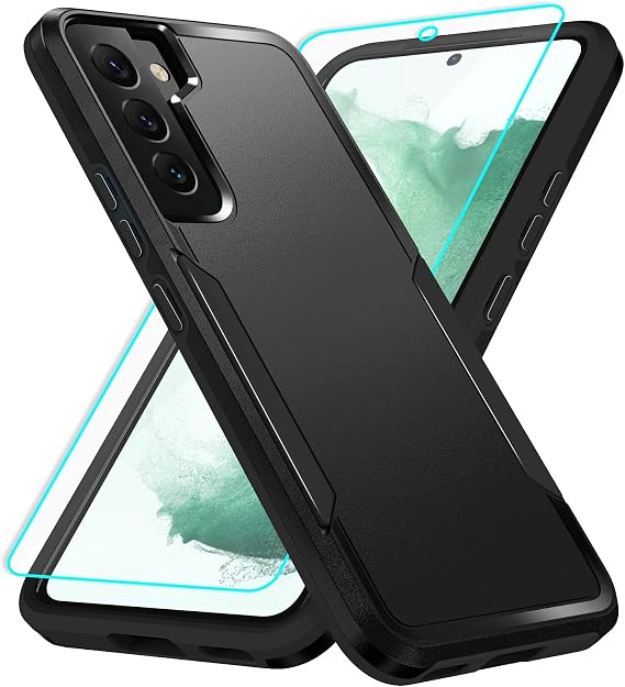 for Galaxy S22 Case with Screen Protection: Heavy Duty Protective Shockproof and Scratch Proof Cell Phone case for Samsung Galaxy S22-Black
