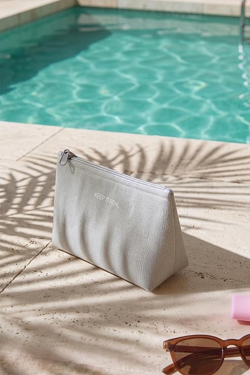 Ocean Home Textile Termal Astarlı Su İtici Leke Tutmaz Gri Renk Jüt Keten Makyaj İlaç Çantası 19 x 13 x 7 cm
