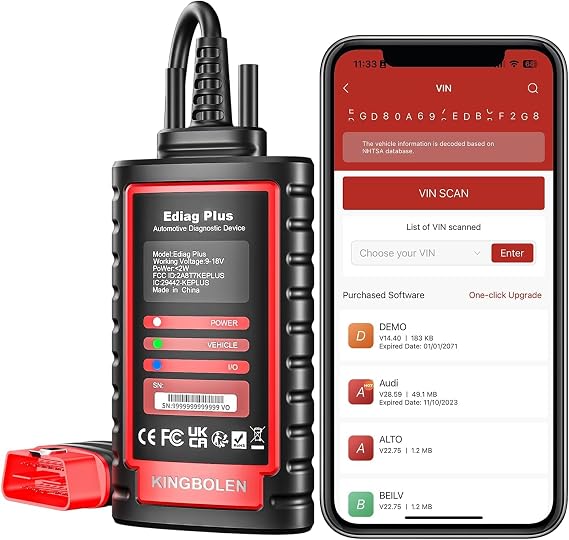 KINGBOLEN Ediag Plus Bluetooth Scanner, All System Bidirectional Control OBD2 Diagnostic Scanner for iOS & Android with ECU Coding, CAN-FD Protocol, Auto VIN, 15+ Service Functions All 1 Year Free