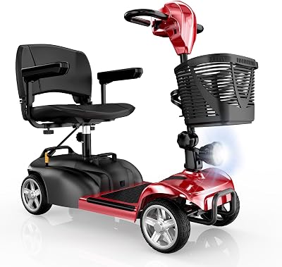 iScooter Mobility Scooter, Electric Wheelchair Device, 4 Wheel Mobility Scooter for Adults, with LED Headlight, Basket, Cup Holder, Back-Up Alarm Bell, Detachable, Lightweight and Convenient