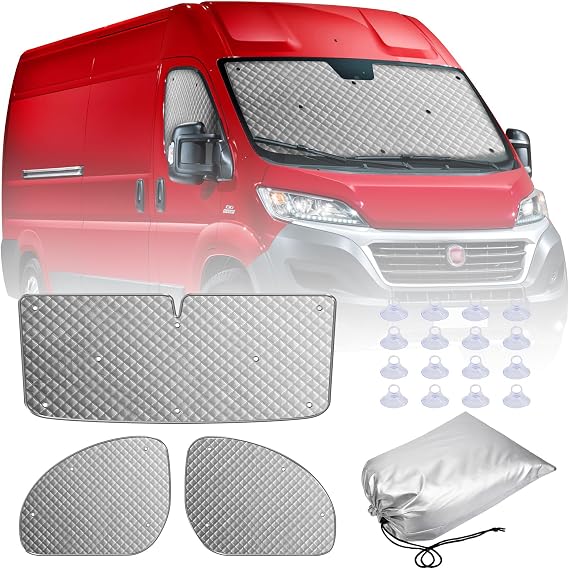 Internal Thermal Blind Set for 06-24 Fiat Ducato, 3Pcs Sunshade Wrap Cover, Windscreen Cov er, Summer Uv Sun Blind & Winter Insulation Co ver, Windshield Protection for Campervans & Motorhome