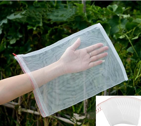10 Pcs Fruit Protection Bags 23.6x15.7 Large Fruit Netting Bags with Drawstring Reusable Net Barrier Bags for Protecting Plant Fruits Flower Vegetables Mesh Netting Bags Fruit Tree Fruit Cover Bag
