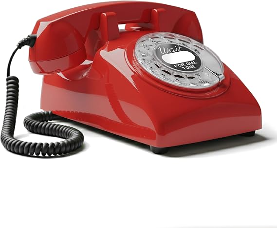 Opis Technology 60s Cable Retro Rotary Landline Desk Phone, Red
