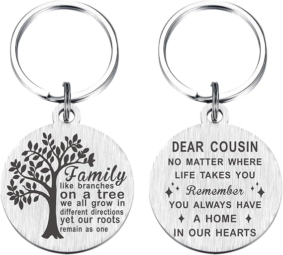 TANWIH Cousin Gifts from Cousin - Engraved Metal Cousin Keychain - Cousins Birthday Graduation Keychain Gift for Men Women