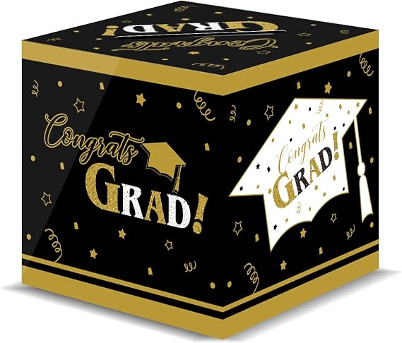 Gatherfun Graduation Decorations Graduation Box Grad Card Box for Grad Party Favors Decor Party Supplies Black