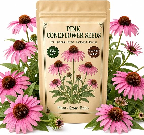 100 Pink Coneflower Seeds Non-GMO Heirloom Echinacea for Pollinator-Friendly Perennial Gardens