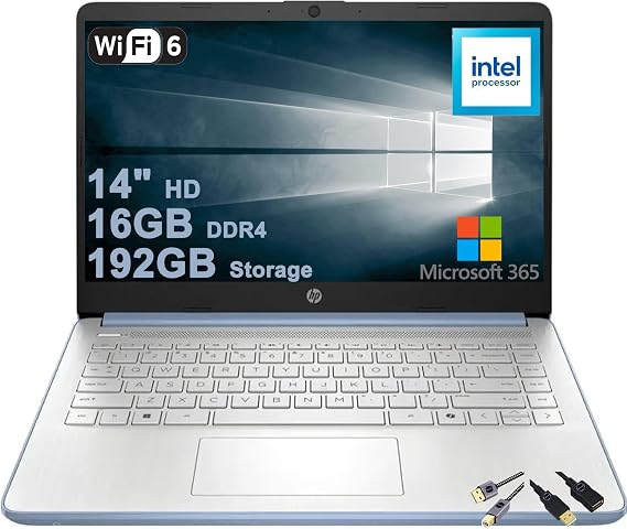 HP 14 Lightweight Business & Student Laptop | 14" HD Anti-Glare | Intel 4-core N150 | 16GB DDR4 192GB Storage (128GB UFS + 64GB SD Card) | Long-Lasting Battery Office365 (1-yr) Win11 w/DLCA Accessory
