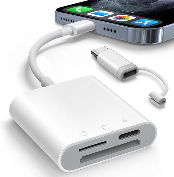 SD Card Reader for iPhone, AkHolz 2 in 1 iPhone iPad Camera, Adapter Trail Game Camera DSLR Dash Cams Reader, Portable No App Required