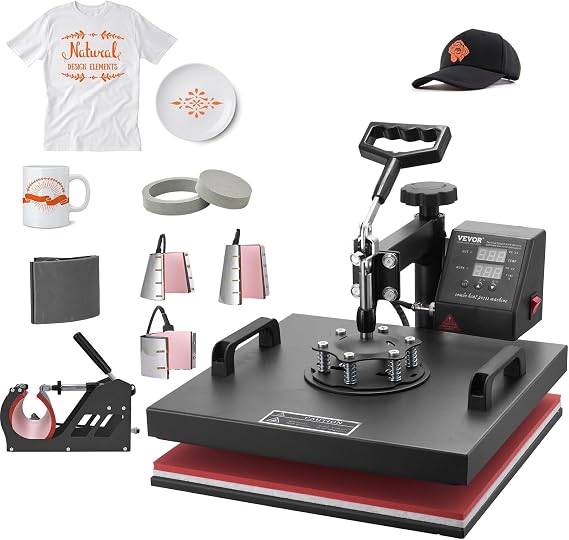 VEVOR 8 in 1 Heat Press Machine 15x15 Inch T-Shirt Pressing Machine 360 Swing Away Professional Sublimation Heat Press for Sublimation, Vinyl, Heat Transfer Projects