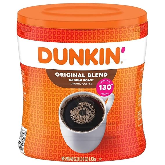 Dunkins Original Blend Medium Roast Ground Coffee, 40 oz Canister, Makes Up to 130 Servings
