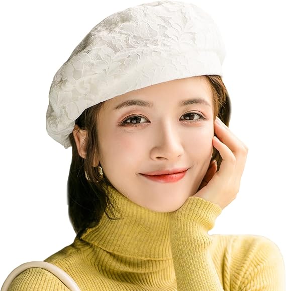 Women's Chic Lace Beret French Dress Beret Vintage Summer Fascinator Hats for Ladys