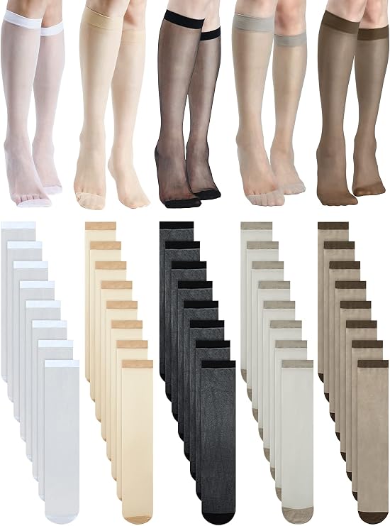 Geyoga 20/10 Pairs Knee High Stockings for Women,Sheer Nylon Socks