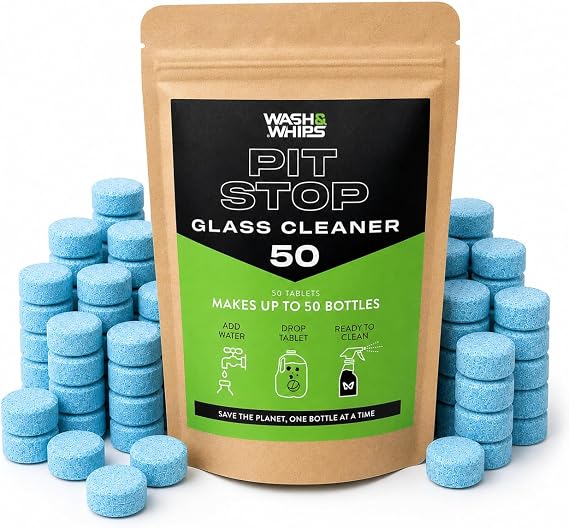 WASH&WHIPS Window/Glass Cleaner Refill Tablets - 50ct (Makes 50 Gal) - Streak-Free, Cleans Glasses, Windows, Windshields - Car, Office, Home & Kitchen