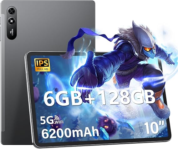 Android Tablet 10.51 Inch with 6GB RAM 128GB ROM, Octa-Core 2.0Ghz Processor, 1920*1200 FHD IPS Touch Screen, 5MP+13MP Dual Camera, 6200mAh Battery , Android 13 Tablet, 5G WiFi, Bluetooth 5.0, GPS