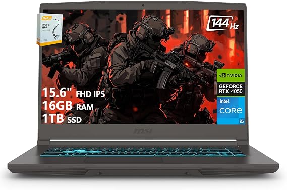 msi Thin 15 Gaming Laptop 15.6 Inch FHD IPS 144Hz Intel 8-Core i5-13420H 16GB RAM 1TB SSD GeForce RTX 4050 6GB Type-C Win11
