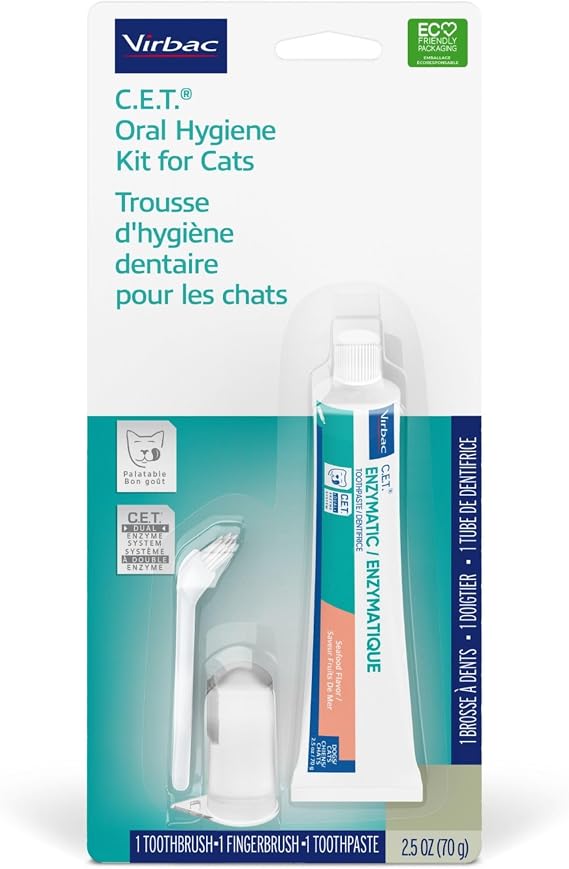 C.E.T. Oral Hygiene Kit for Cats, Seafood flavor Toothpaste with Toothbrush
