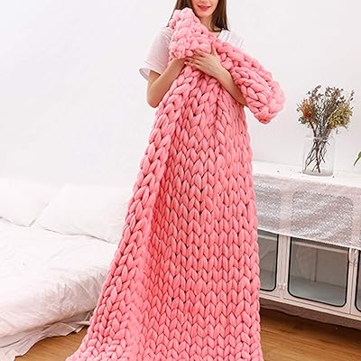 Chunky Knit Blanket Soft Handmade Pink, Knitted Blanket Throw Chunky Stylish & Cosy 6cm Wide Knitting Throw for Sofa Bed Soft Cozy Blanket Home Decor- 120x150cm