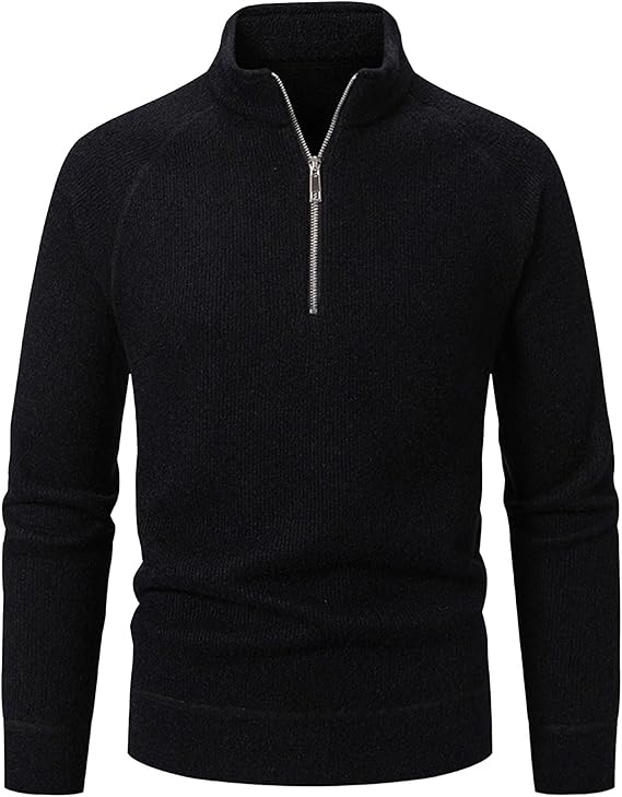 Men's Quarter Zip V Neck Sweaters Fall Winter Warm Jumper Tops Long Sleeve Solid Color Polo Knitted Pullover