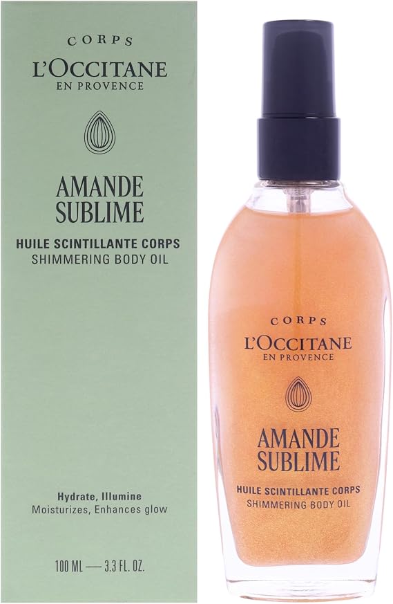 L'Occitane Badem Işıltılı Vücut Bakım Yağı, Altın Rengi Işıltı, Tatlı Badem Yağı İçeren Besleyici ve Nemlendirici, 100 ml