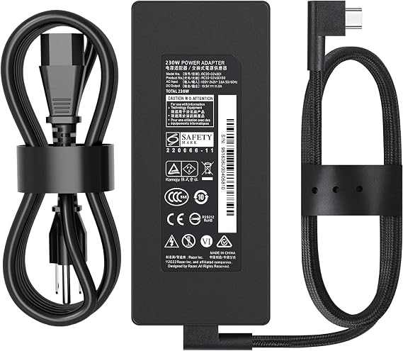 230W 19.5V 11.8A RC30-024801 Genuine Charger Fit for Razer Blade 15 14 16 17 RZ09-0248 RTX3060 RTX3070 RTX3080 RTX2070 RTX2080 GTX1060 GTX1070 Blade Pro 17/4K Gaming Laptop Power Adapter
