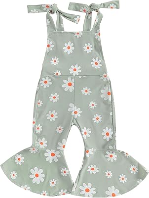 Emmababy Baby Girl Bell Bottoms Romper Toddler Floral Overalls Suspender Flare Pants Sleeveless Strap Jumpsuit Fall Clothes