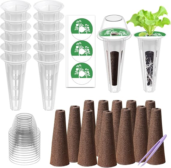 Seed Pod Kit Compatible with Aero Garden Ahope Garden Dryades Z243 - Grow Anything Kit for Indoor Garden Hydroponics Growing System with 12 Grow Sponges, 36 Pod Labels, 12 Plant Baskets Domes