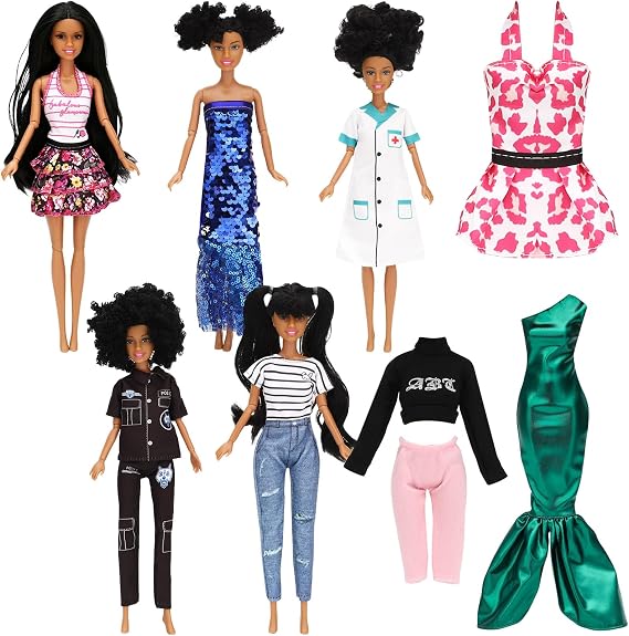 ONEST 5 Sets 11.5 Inch African American Dolls Include 5 Pieces Brown Dolls, 8 Pieces Handmade Doll Clothes