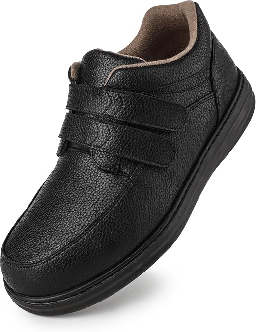 TIESTRA Men's Casual Business Dress Shoes Adjustable Leather Slip-On Sneakers for Diabetic & Swollen Feet Wide Comfort Walking Oxfords for Wedding & Formal Wear Easy On & Off | Lightweight