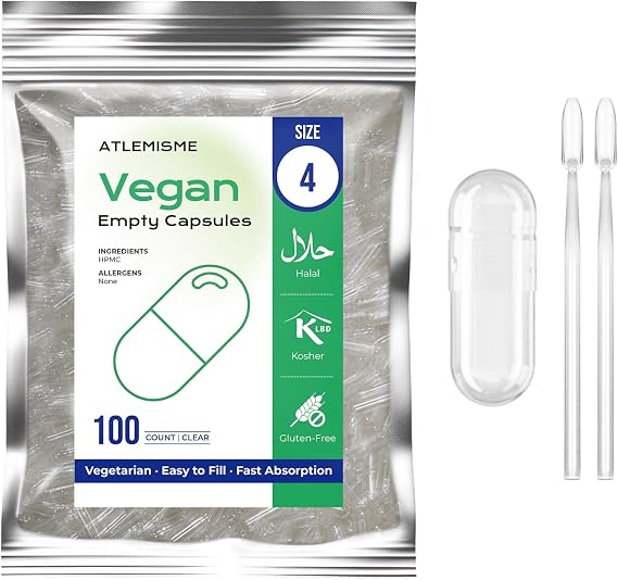 Empty Vegan Capsules Size 4 - Vegan Capsules DIY Vegetable Capsule(100 Count (Pack of 1))