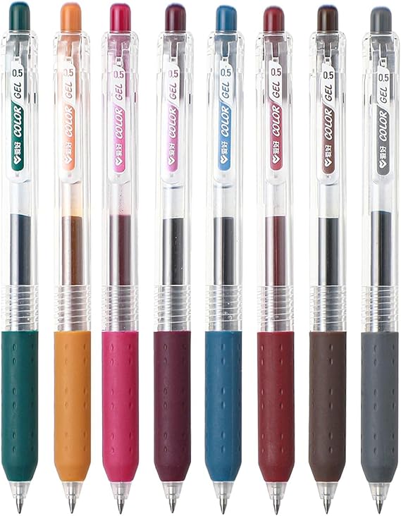 AIHAO Retractable Gel Pens, 8 Pack Vintage Colors Fine Point 0.5mm for Smooth Writing, Planner, Journaling, Note Taking for School Office & Home