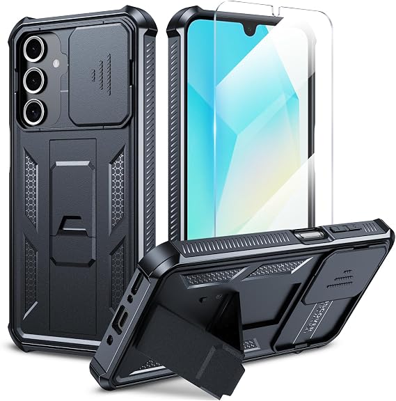 ONOLA Compatible with Samsung Galaxy A17 / A16 / A26 5G Case with HD Screen Protector & Kickstand & Slide Camera Cover, Heavy Duty Phone Case for Galaxy A17 / A16 / A26 5G, Black