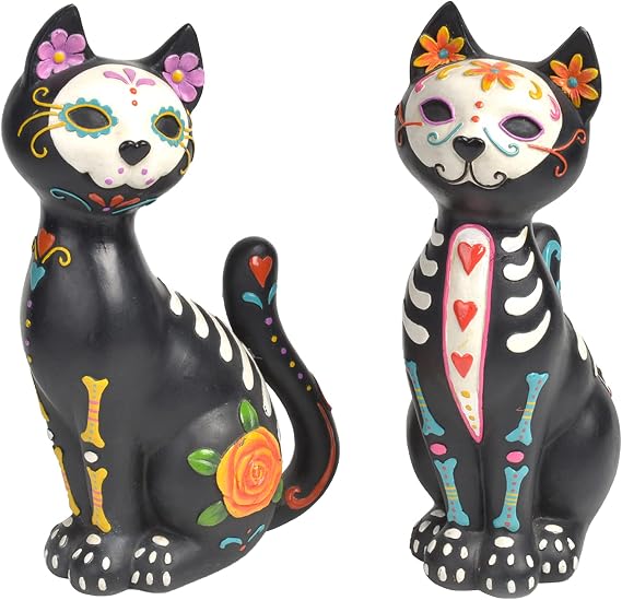 Newman House Studio Sugar-Skull-Cat Halloween-Decor - Day-of-Dead-Figurine