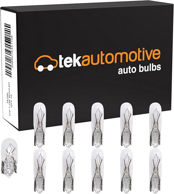Tek Automotive 286 Bulb 12V 1.2W T5 Bulb Dashboard Bulbs - 10 Pack | Instrument Panel & Speedometer Light, Capless Car Bulbs, W2x4.6D