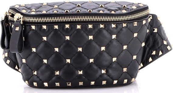 Pre-Loved Rockstud Spike Belt Bag Quilted Leather Small, Black