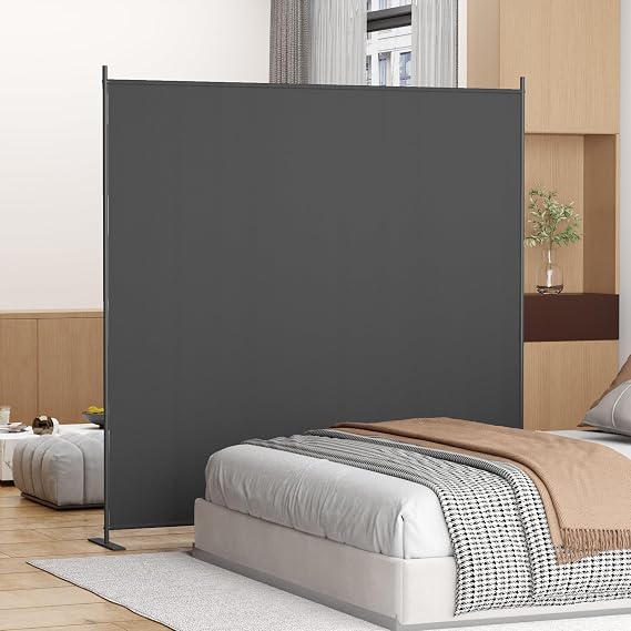 Helios&Hestia 1-Panel 6 ft Tall Indoor Folding Room Divider, Portable Privacy Screen, Freestanding Partition Separator, Temporary Wall Separation for Bedroom, Office, 71" W X 71" H, Dark Grey
