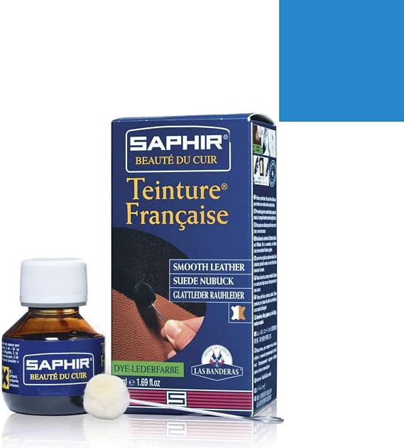 Saphir Teinture Francaise Leather Dye 50ml Professional Dye for Recoloring Smooth Leather, Suede and Nubuck - Blue Base