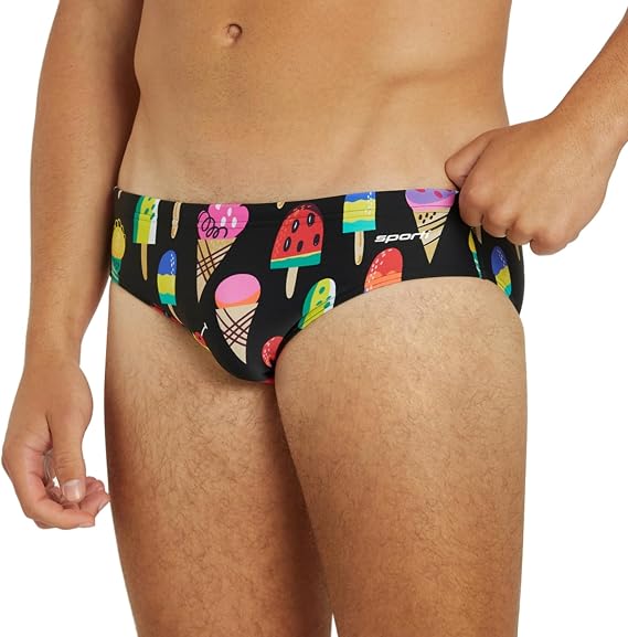 Sporti Men's Athletic Swim Brief Swimsuit, Printed Colors & Solid Swimwear | Lycra Xtra Life, Adjustable Drawstring Waist, Flat Seams, Front Lining, 4-Way Stretch, Bathing Suit, Practice All Days