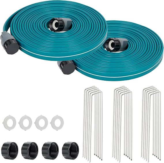 LINEX Sprinkler Soaker Hose 25ft x 2, Garden Lawn Watering Hose with Stakes