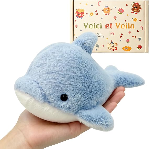 Palm-Size Dolphin Stuffed Animal Blue Soft Dolphin Plush Toy for Boys 8''